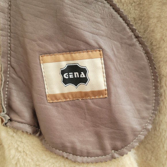 Gena Vintage 100% Genuine Shearling Wool Brown Military Style Pea Coat Size XS - Picture 9 of 12